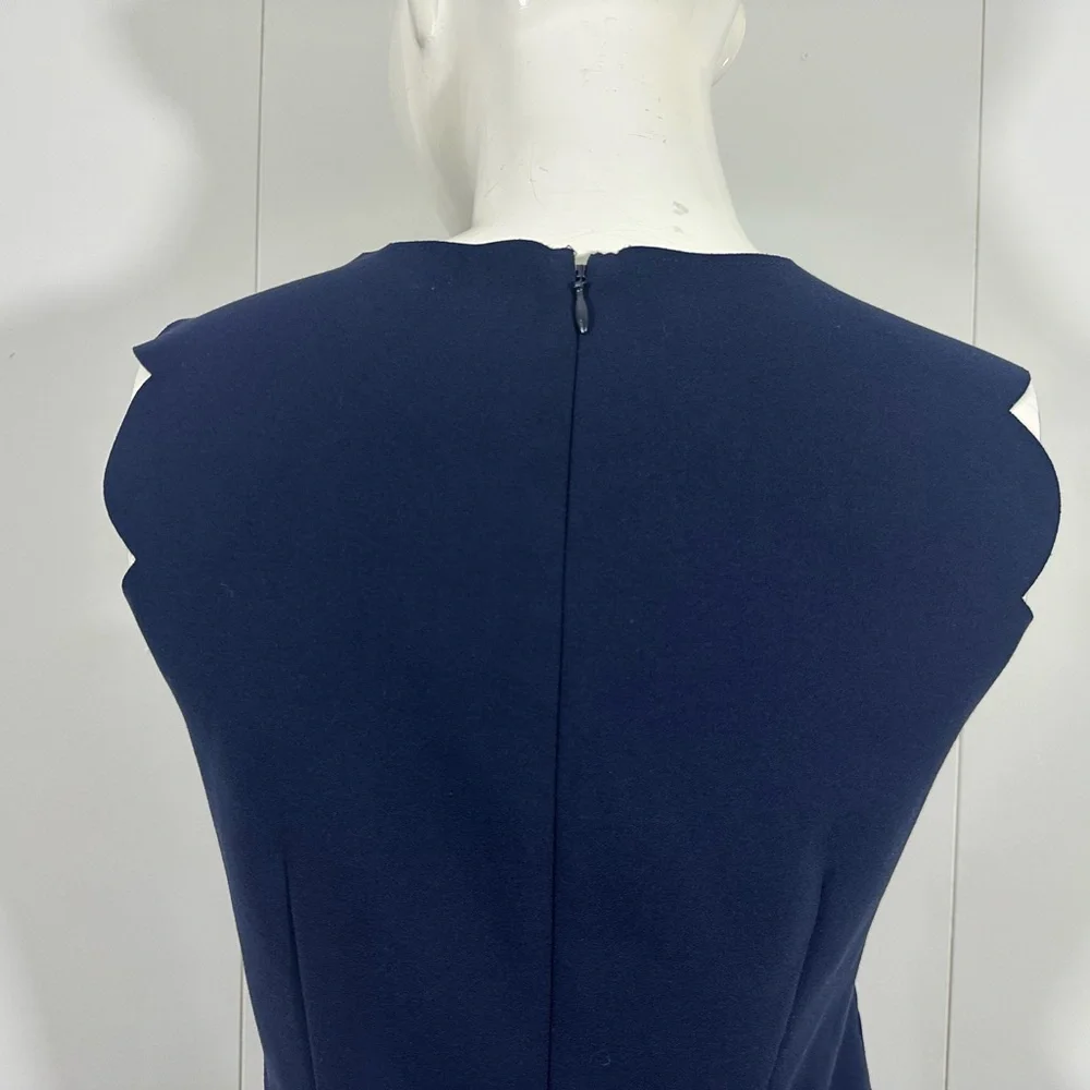 J Crew Women Sz 4 Navy Blue Scalloped Shift Sleeveless Dress Style A3744 - Picture 6 of 10